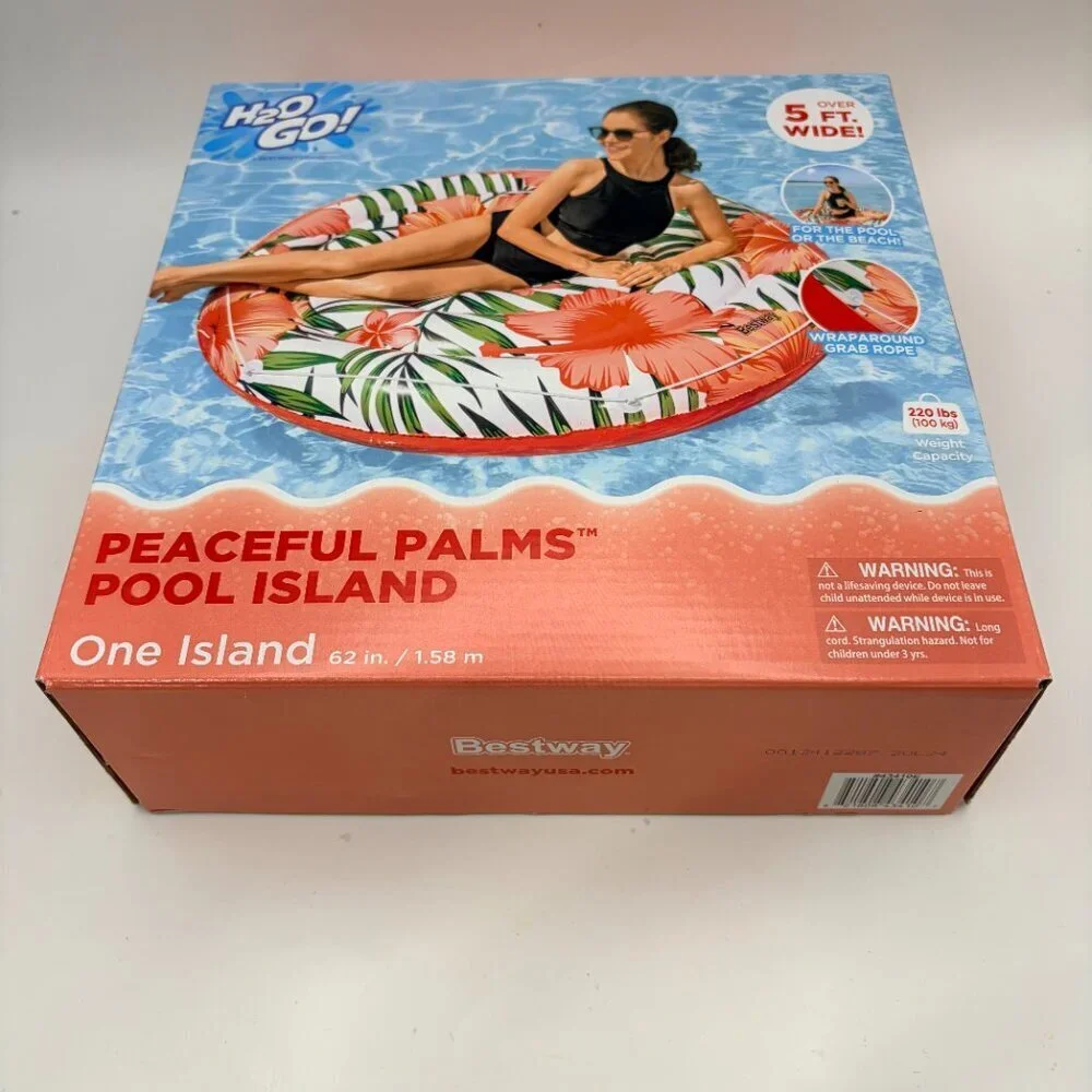 Bestway Peaceful Palms Pool Float Island 62” Tropical Inflatable Raft